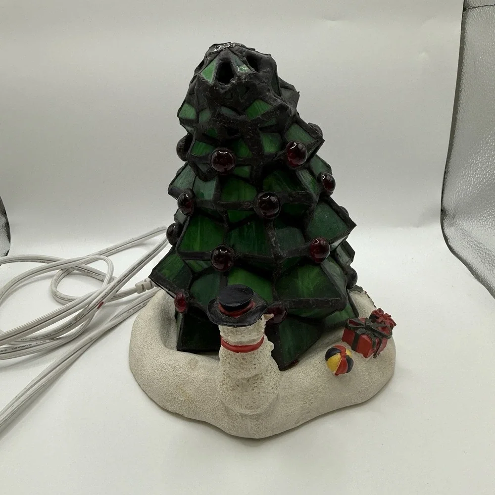 Catalina Light Tiffany Style Leaded Stained Glass Christmas Tree Lamp 8.5